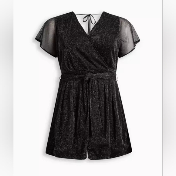 TORRID Glitter Lurex Flutter Sleeve Surplice Romper Size 2 = 2X Black - Picture 5 of 13
